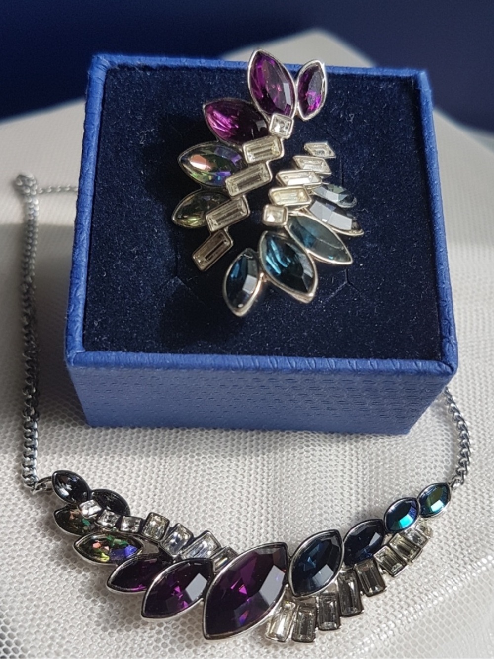 AUTHENTIC Swarovski Multicolor Cosmic Necklace & Open Ring SET RARE
